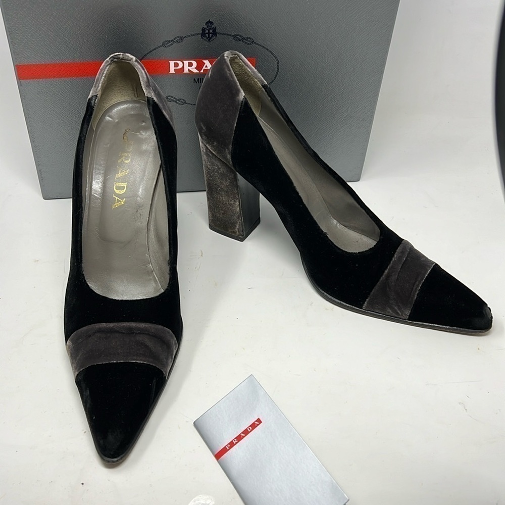 Prada Sz 40 US 10 Grey Crushed Velvet Pumps - Picture 6 of 16
